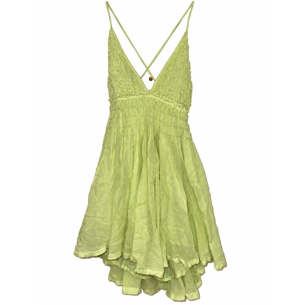 Free People 100-Degree Green Gauze Halter Mini Dress Size S Boho